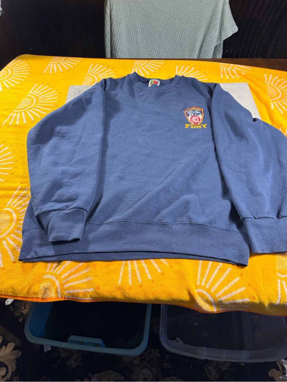 FDNY Navy Blue Crewneck Sweatshirt with Chest Emblem